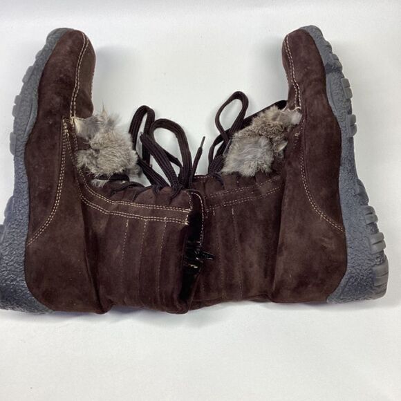 Vintage Blondo Suede Rabbit Fur Lace-Up Winter Snow Boots Brown Women’s Size 10 - Picture 5 of 11